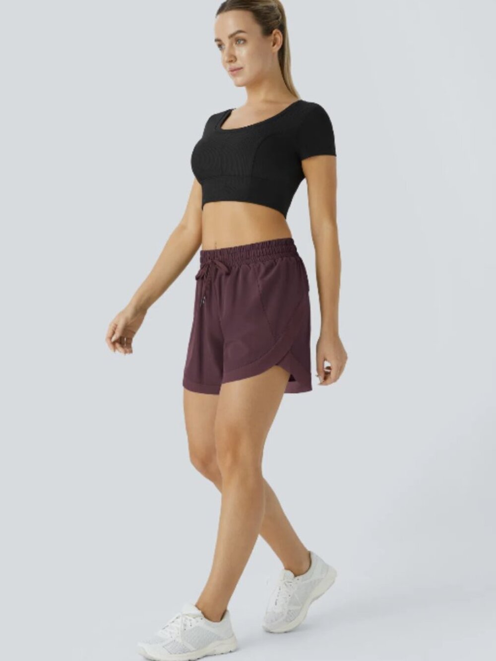 NWT Mid Rise Drawstring Contrast Mesh 2-in-1 Flowy Running Shorts 5'' Size Large